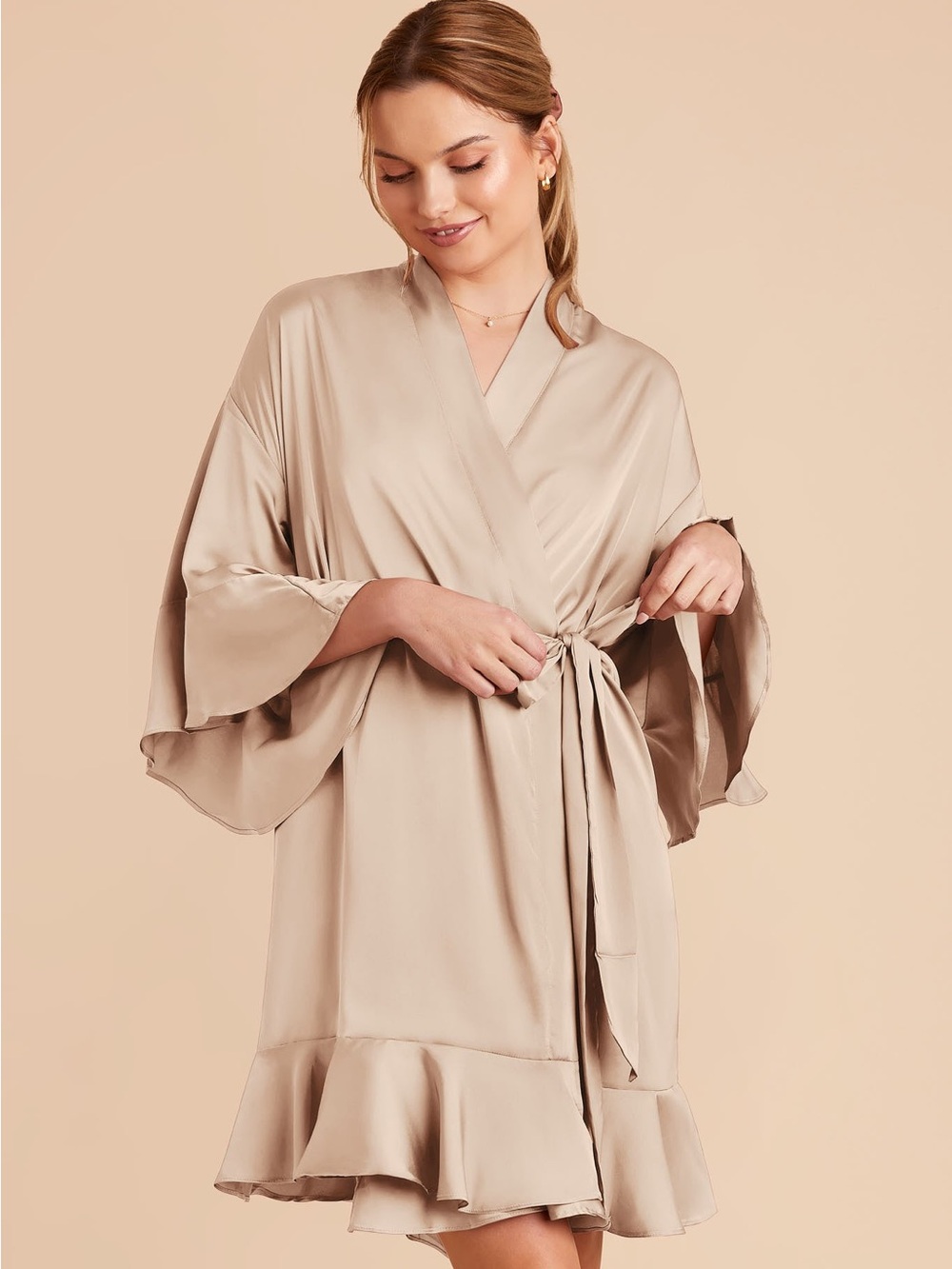 Birdie Grey Ruffled Robe in Light Taupe